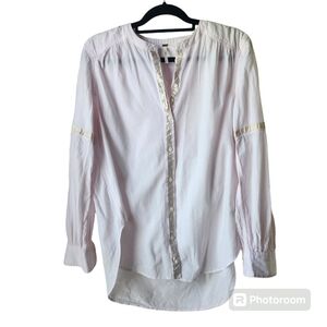 Free People Shimmers and Stripes Cotton Pink Button Down Long Sleeve Shirt Sz. S
